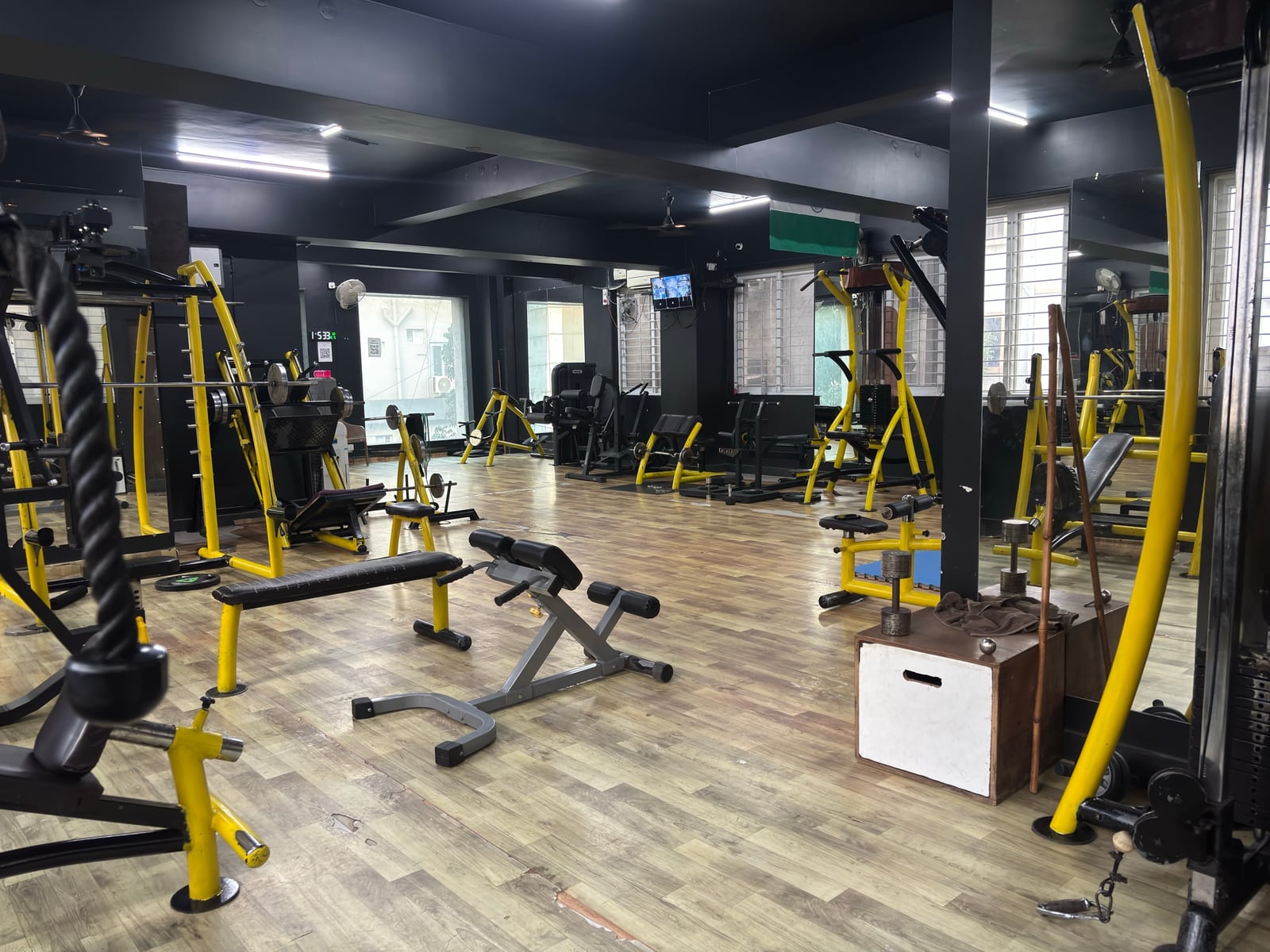 Benches, resistance equipment and free-weight training space at IMFIT Madhapur