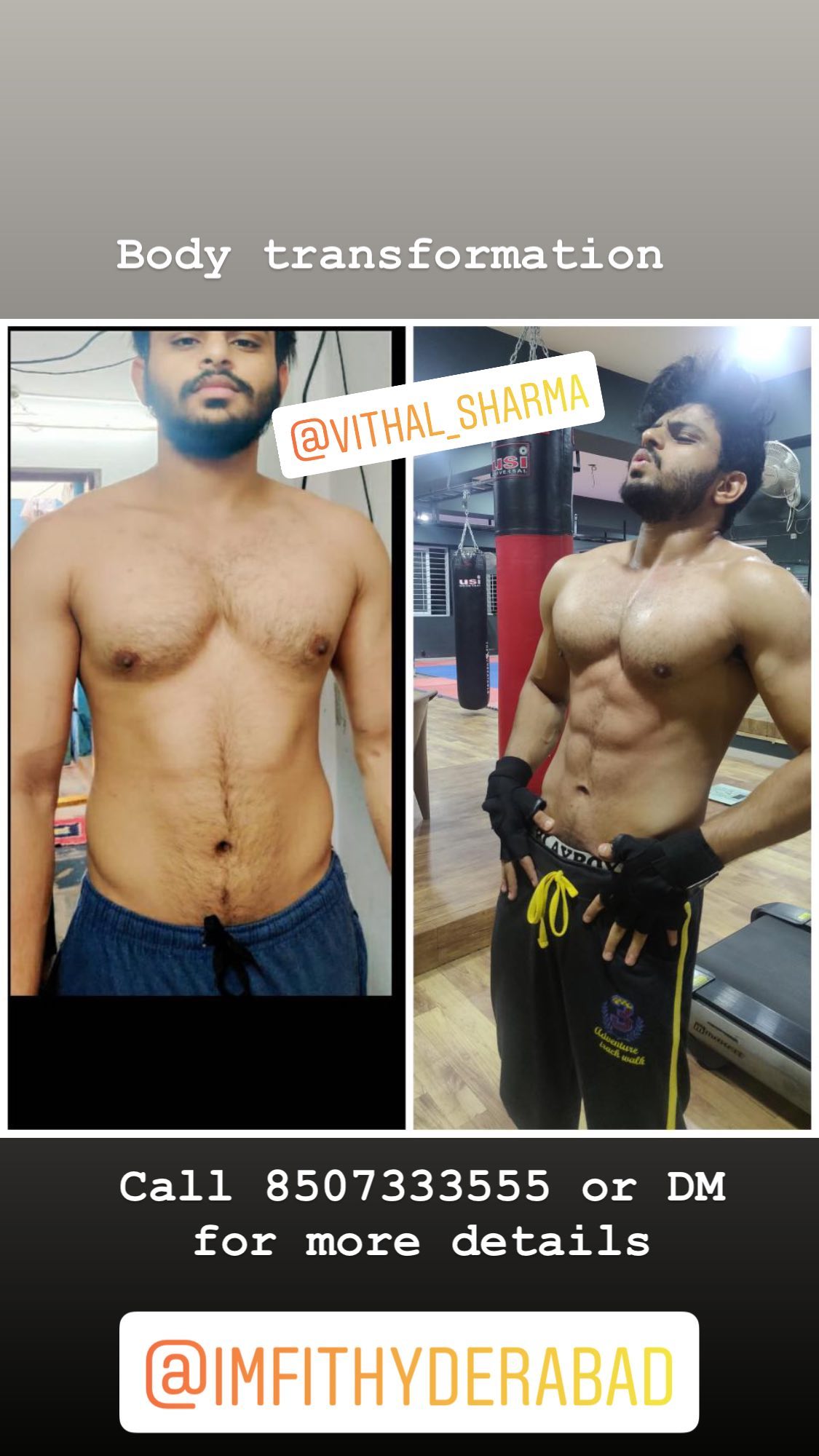 Original IMFIT before-and-after transformation story with the Vithal Sharma handle